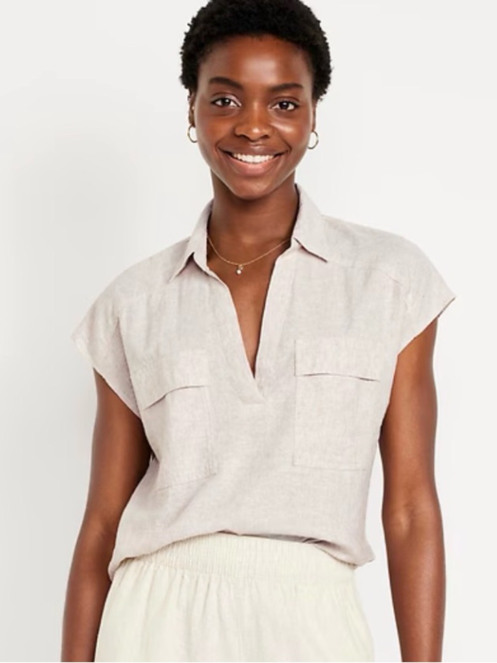 Old Navy Linen-Blend Pullover Shirt, Linen Color, Size XXL